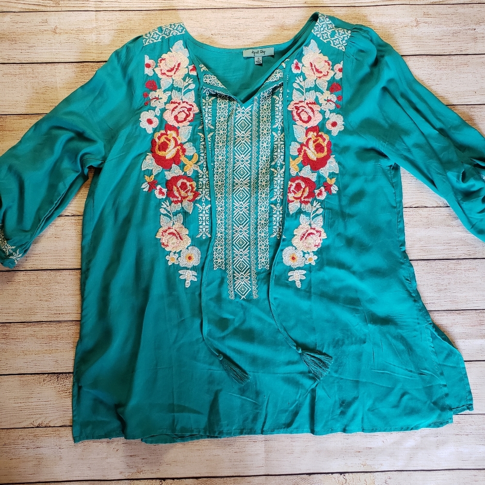 April Sky embroidered blouse size small